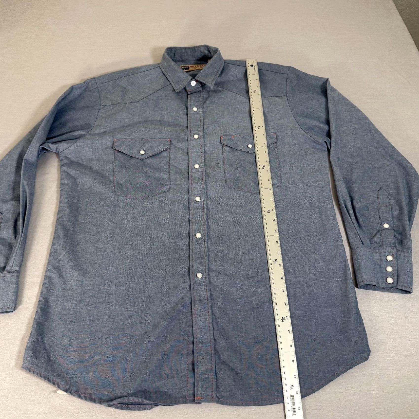Vintage VINTAGE Big Mac Shirt Mens Large Tall Blue Chambray Pearl Snap Western Work Size US L / EU 52-54 / 3 - 5 Thumbnail