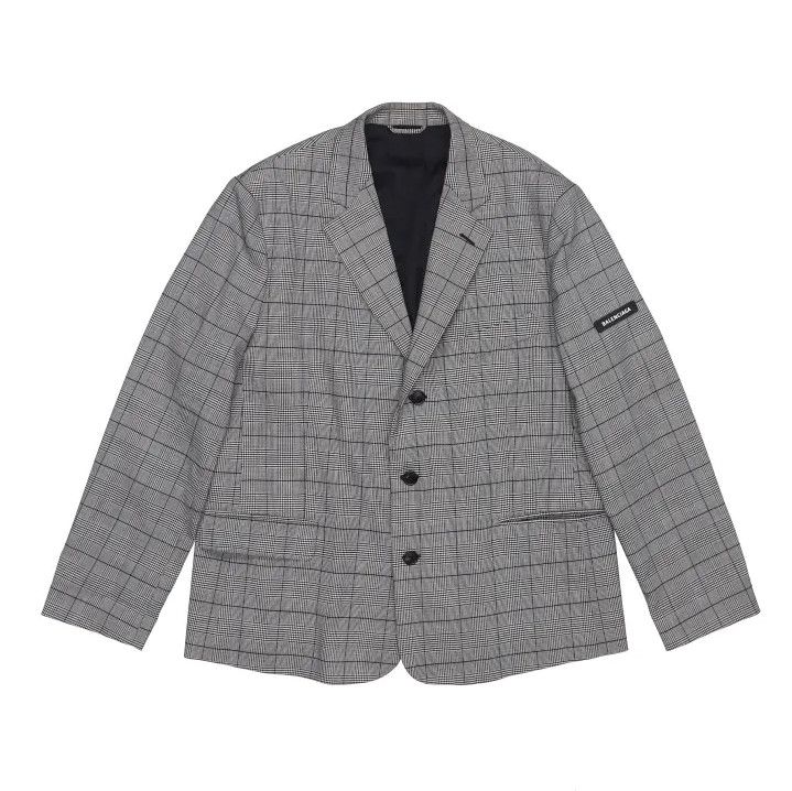Balenciaga Black and White Checked Long Sleeve Blazer