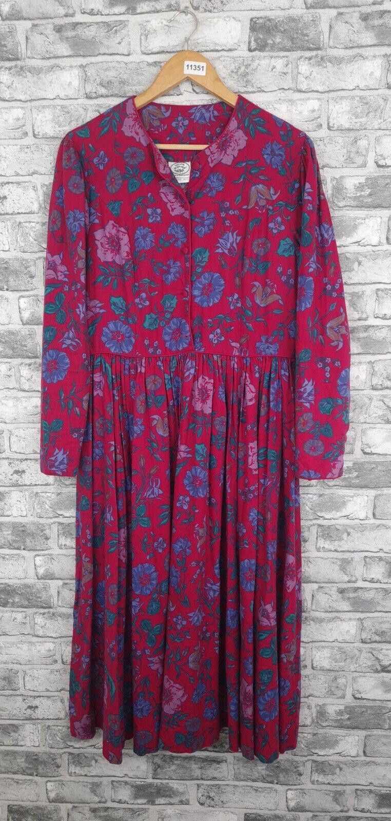 image of Designer Vintage Laura Ashley Dress Size 16 Floral Long Sleeve in Red, Women's