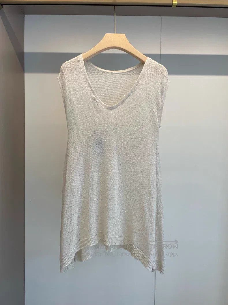 Brunello Cucinelli Brunello Cucinelli Beige White Sequin Linen Vest Size S / US 4 / IT 40 - 2 Thumbnail