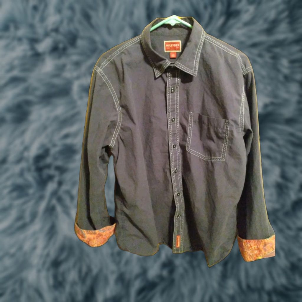 Tommy Hilfiger VINTAGE Tommy Hilfiger Shirt Mens 46" X 28" LS BLUE DENIM BUTTON UP Paisley Flip Cuffs EUC Size US L / EU 52-54 / 3 - 1 Thumbnail