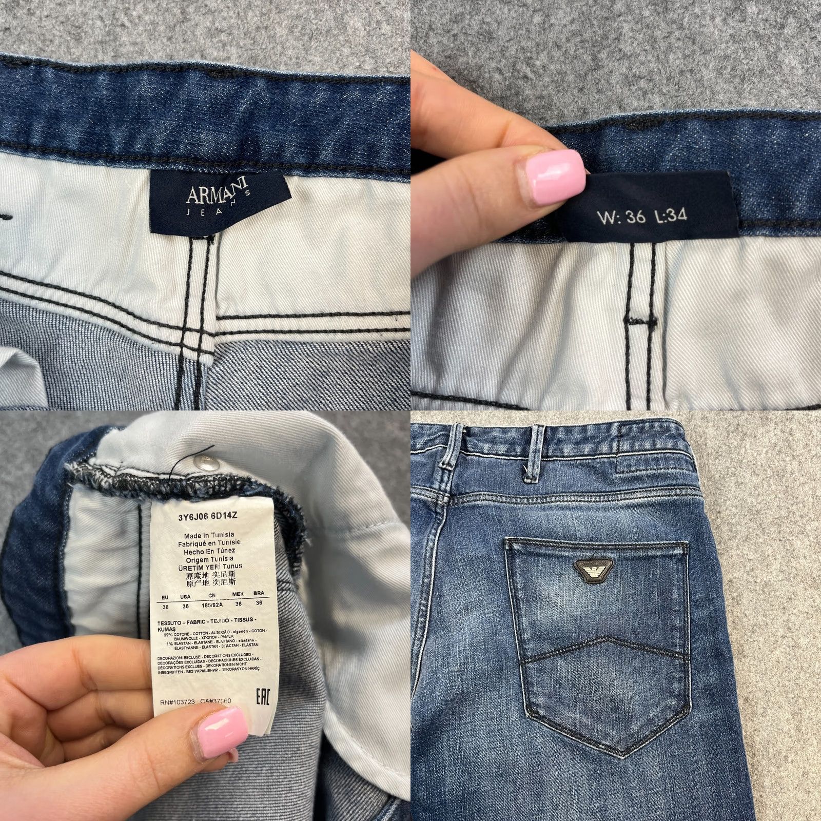 Vintage Armani Jeans Jeans Slim Tapered 32 Regular Denim Blue Medium Wash Stretch Whiskers 5-Pocket Mens Regular Size 32 in Blue Boys Womens Mens Size US 32 / EU 48 - 8 Thumbnail