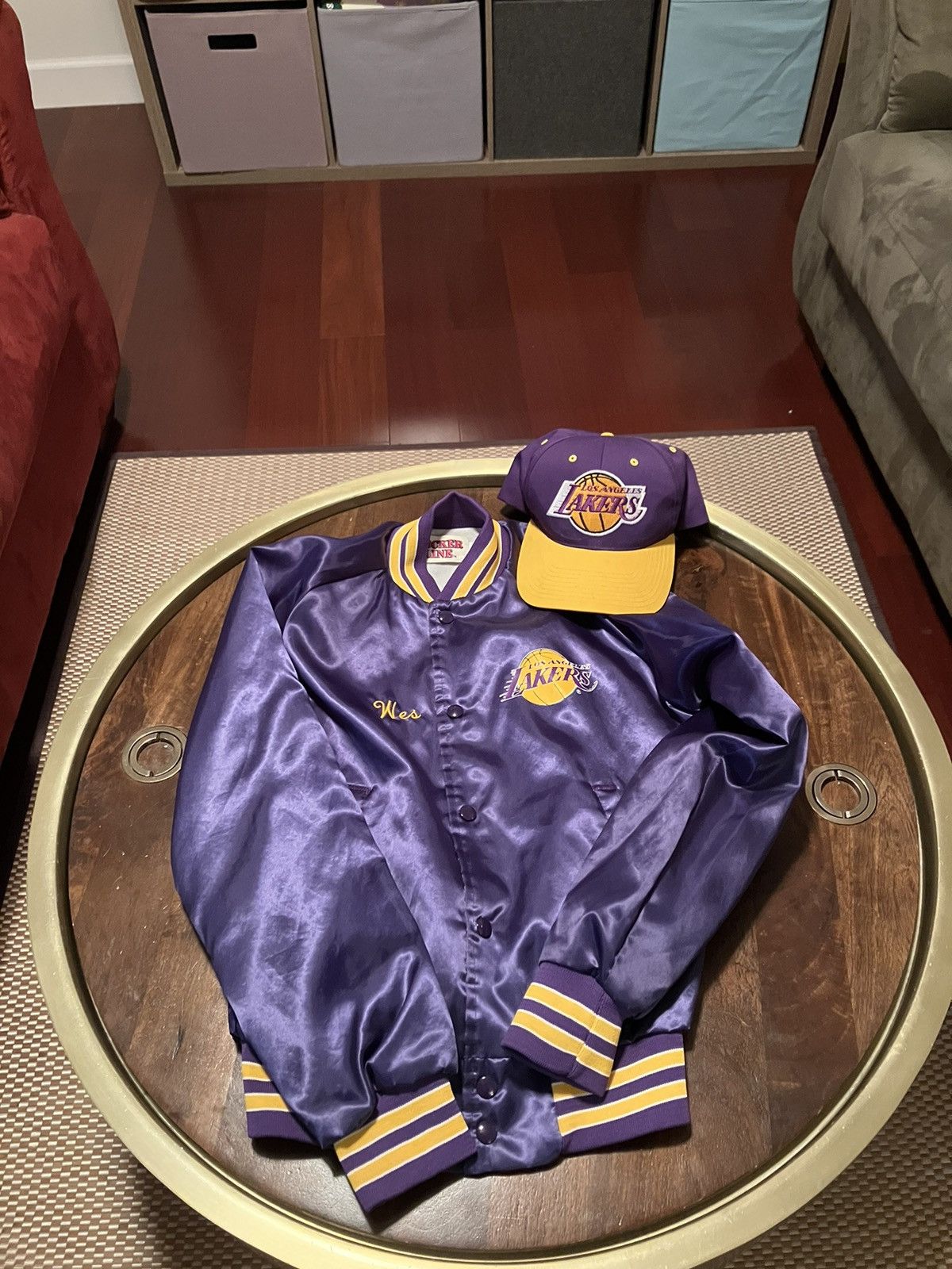 image of Chalk Line Chalkline 80's Vintage Los Angeles Lakers Jacket Vintage Cap in Purple Yellow (Size Smal