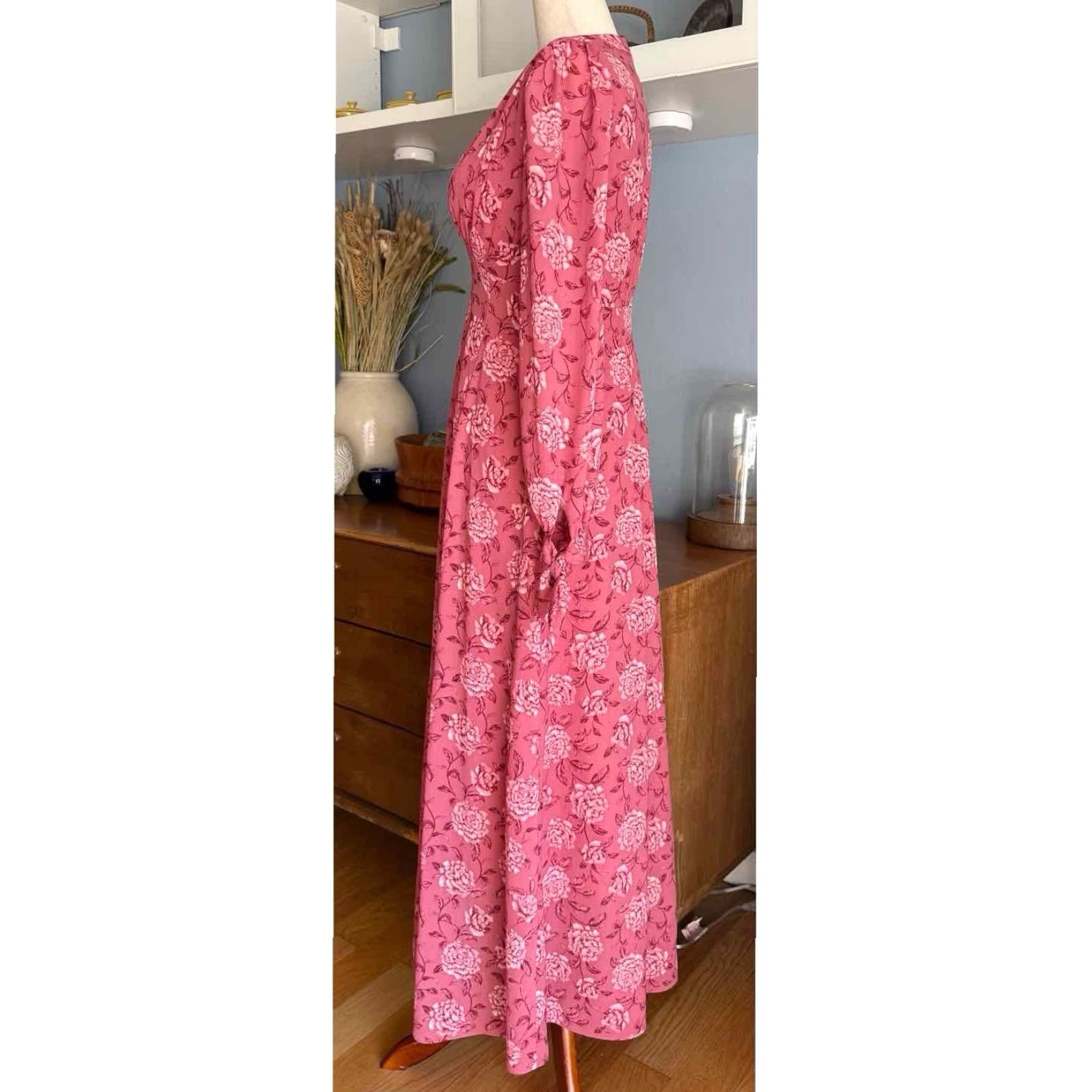Vintage Gal Meets Glam Maxi Dress Long Sleeve Floral Florence Pink 00 Women V-Neck Zip Polyester Party/Cocktail Spring Summer Size XXS / US 00 / IT 34 - 6 Thumbnail