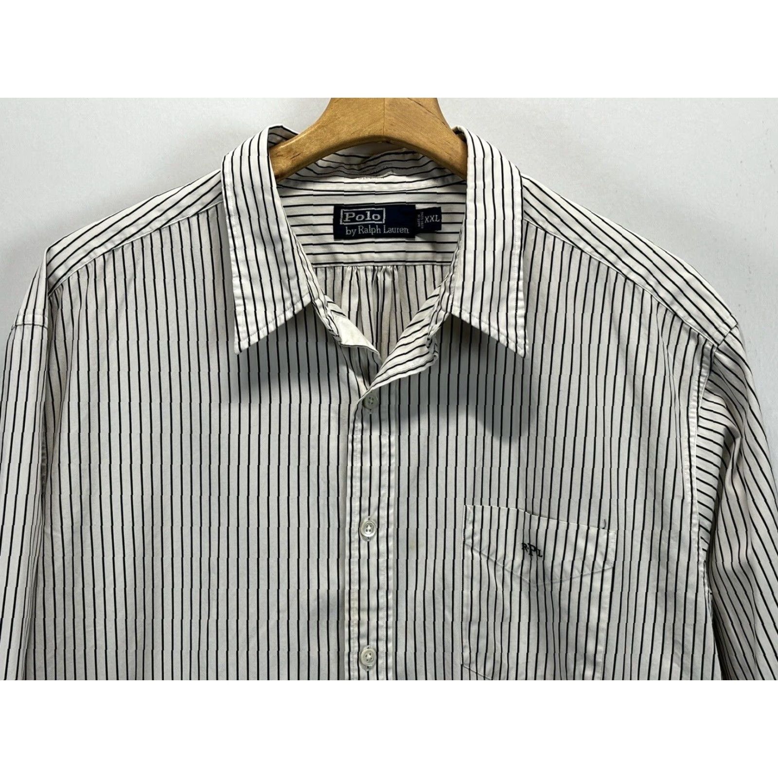 Polo Ralph Lauren VINTAGE Polo Ralph Lauren Shirt 2XL Striped Button-Up Long Sleeve Men White Black Monogram 90s Classic 54in Chest Size US XXL / EU 58 / 5 - 3 Thumbnail