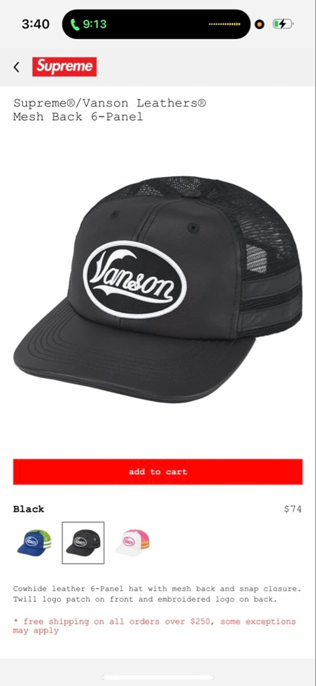 帽子 Supreme Vanson Leathers Mesh Back 6Panel Supreme Vanson Leathers Mesh Back 6-Panel White - FW25 - US