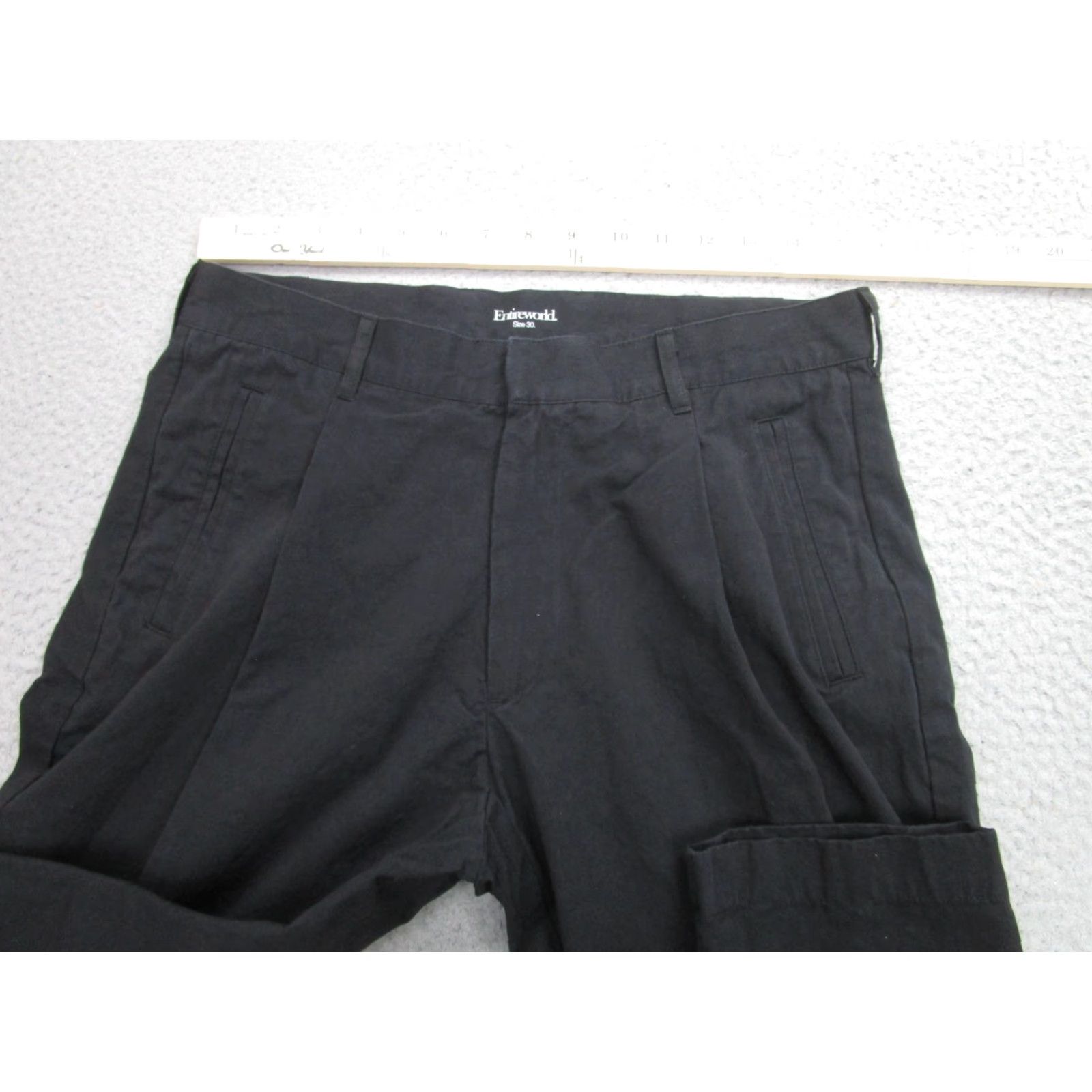 ENTIREWORLD Chino Pants Mens 30 Black Cotton Tapered Zip Fly Trousers