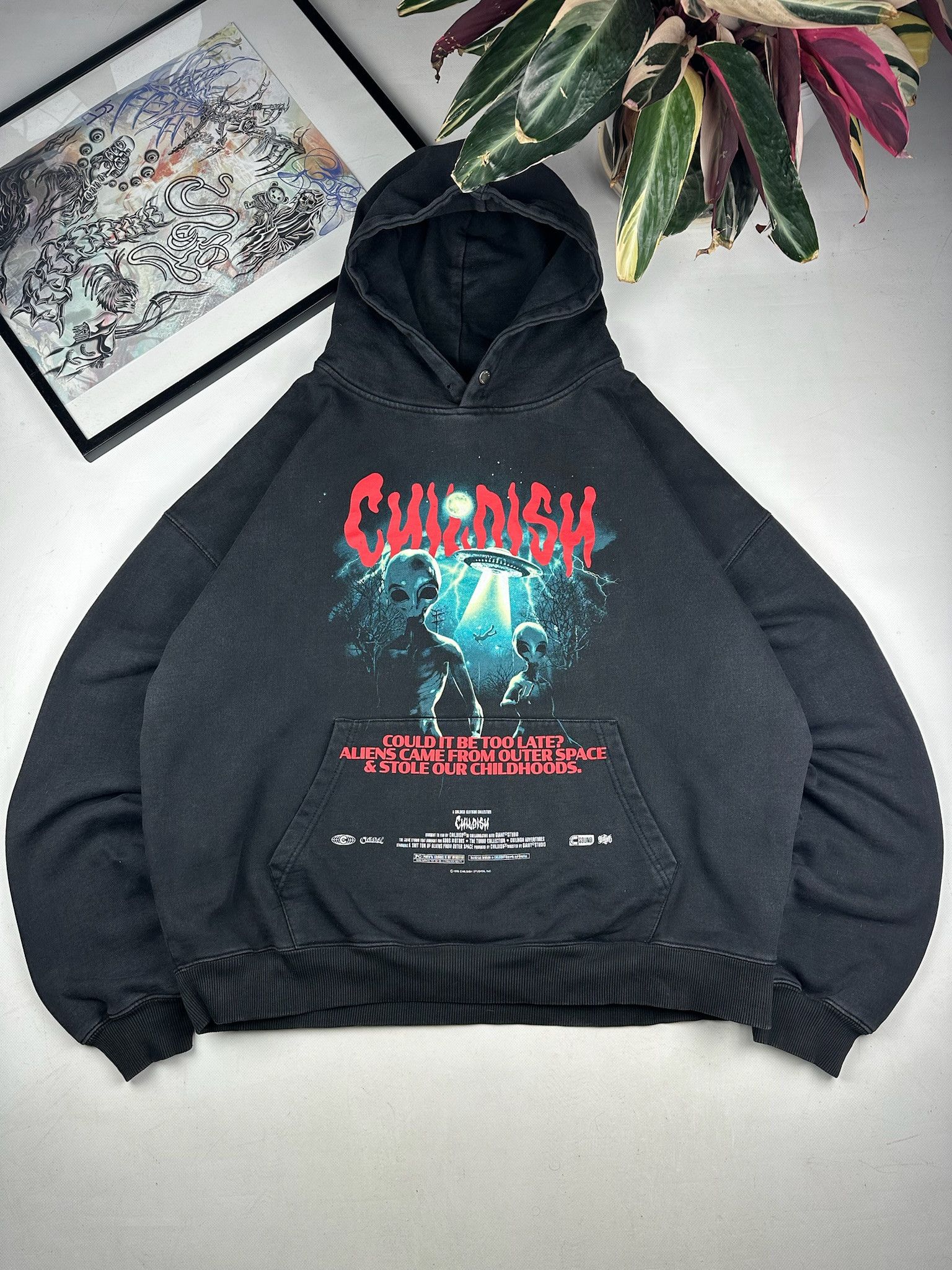 CHILDS Vintage Childish Alien Heavy Hoodie Size XL Men’s Black Size US XL / EU 56 / 4 - 1 Thumbnail