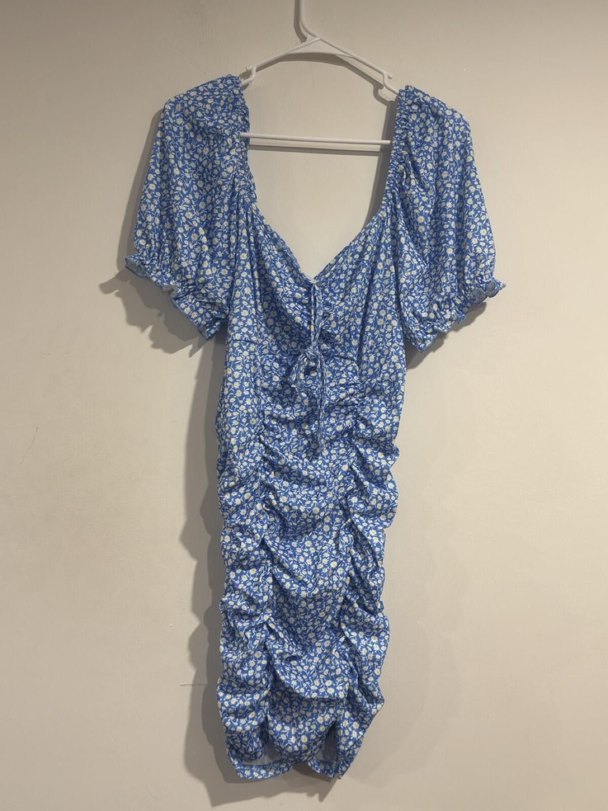 Other Ditsy Sweetheart Neck Puff Slve Tie Front Ruched Bodycon Drs Size XL / US 12-14 / IT 48-50 - 6 Thumbnail