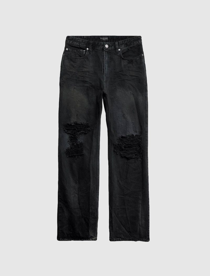 Balenciaga o1loc1c1125 745151 / Medium Fit Ripped Pants in Black Size US 32 / EU 48 - 1 Thumbnail