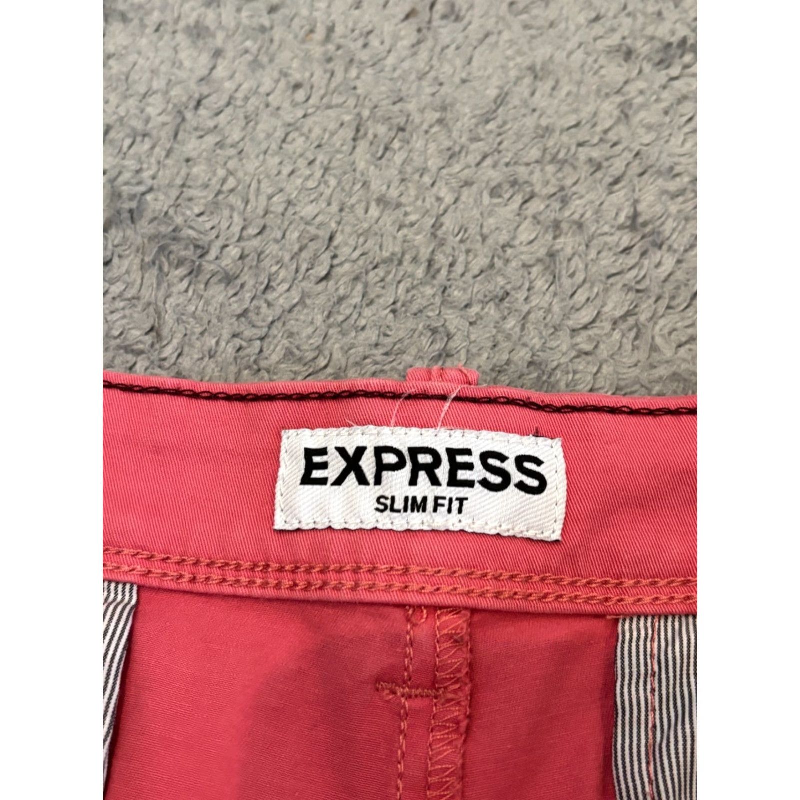 Express Express Slim Fit Chino Shorts Mens 32 Coral Red Flat Front Preppy Golf Size US 32 / EU 48 - 3 Thumbnail
