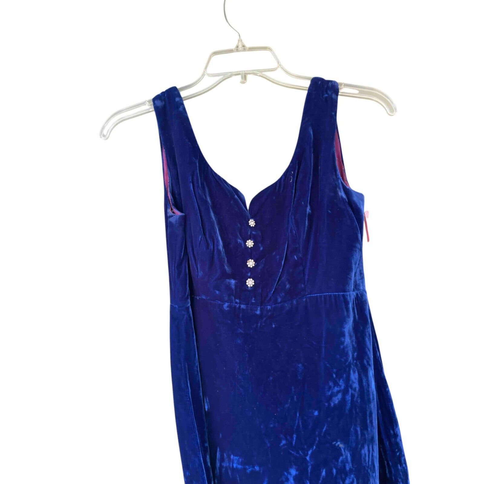 Other 1970's Vintage ILGWU Crushed Velvet Sleeveless Blue Dress Size XS / US 0-2 / IT 36-38 - 2 Thumbnail
