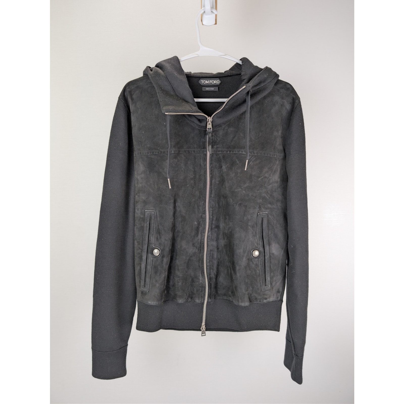 Tom Ford o1rshd1 CC20 Panelled Merino Wool and Suede Zip-Up Hoodie Size US M / EU 48-50 / 2 - 2 Thumbnail