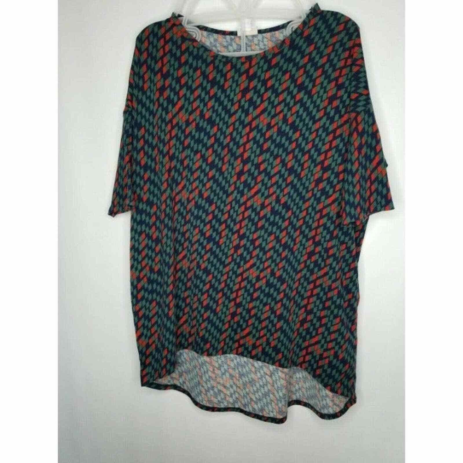 Other LulaRoe Irma Tunic M Red Blue Green Stretch Knit Top Geomet Size 32" / US 10 / IT 46 - 2 Thumbnail