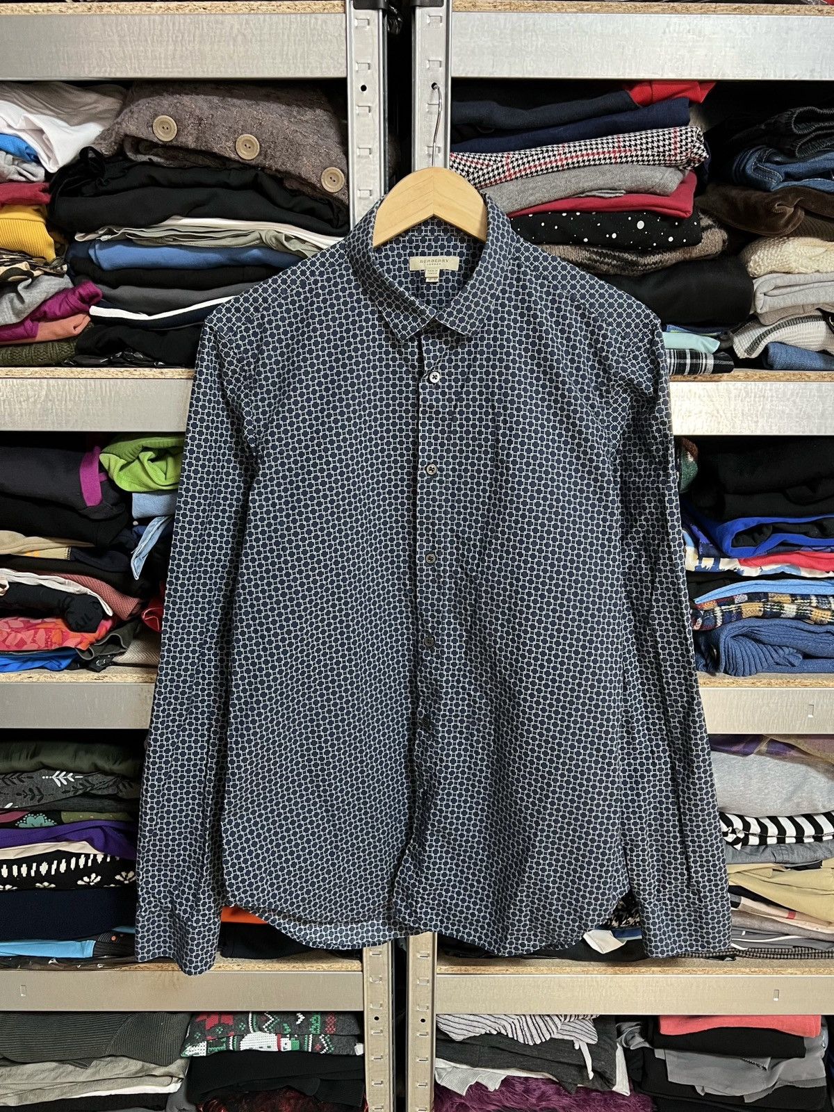 Burberry Burberry Long Sleeve Button Shirt Navy Plaid Monogram Print Size US M / EU 48-50 / 2 - 1 Thumbnail