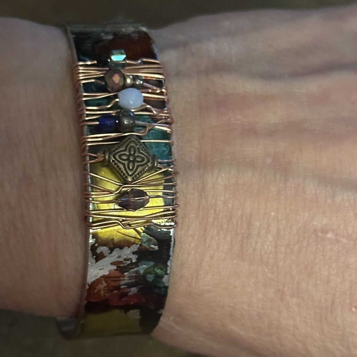 Other Handmade painted wire wrapped charm bangle cuff bracelet Size ONE SIZE - 2 Thumbnail
