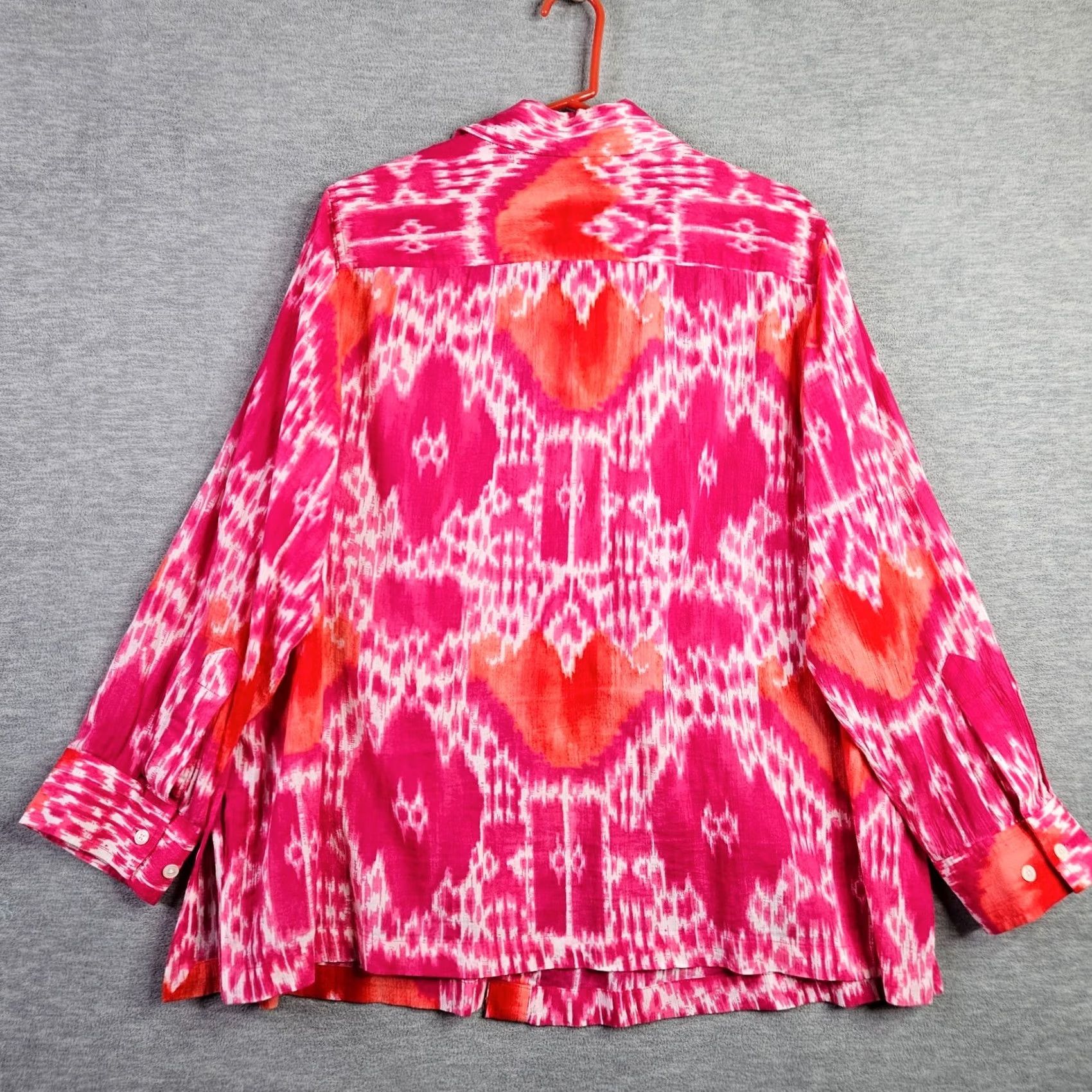 Jones New York Jones New York Woman Shirt 2X Orange Ikat Print Button Front V-Neck Long Sleeve Regular Fit Womens Modern Casual Blouse Size XXL / US 16-18 / IT 52-54 - 2 Thumbnail