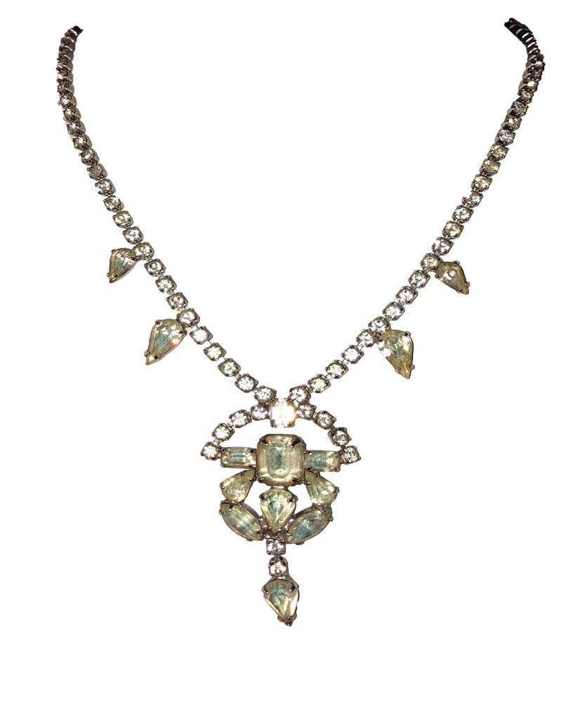 Designer Vintage Costume Clear Rhinestone Pearl Lavalier Necklace Size ONE SIZE - 1 Thumbnail