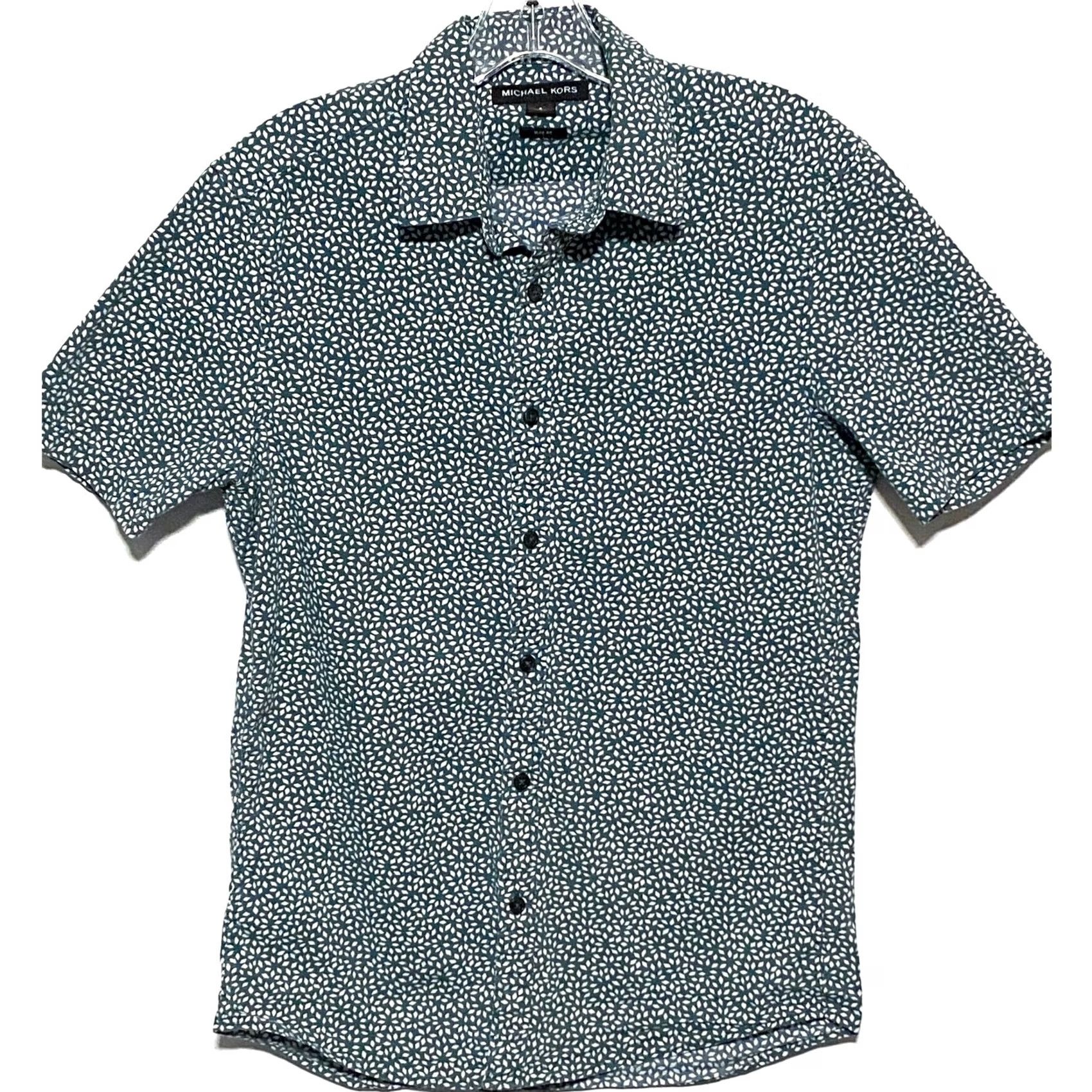 Michael Kors Michael Kors Slim Fit Geometric Button Camp Shirt Mens S Casual Preppy Normcore Geometric Button-Up Short Sleeve Size US S / EU 44-46 / 1 - 2 Thumbnail