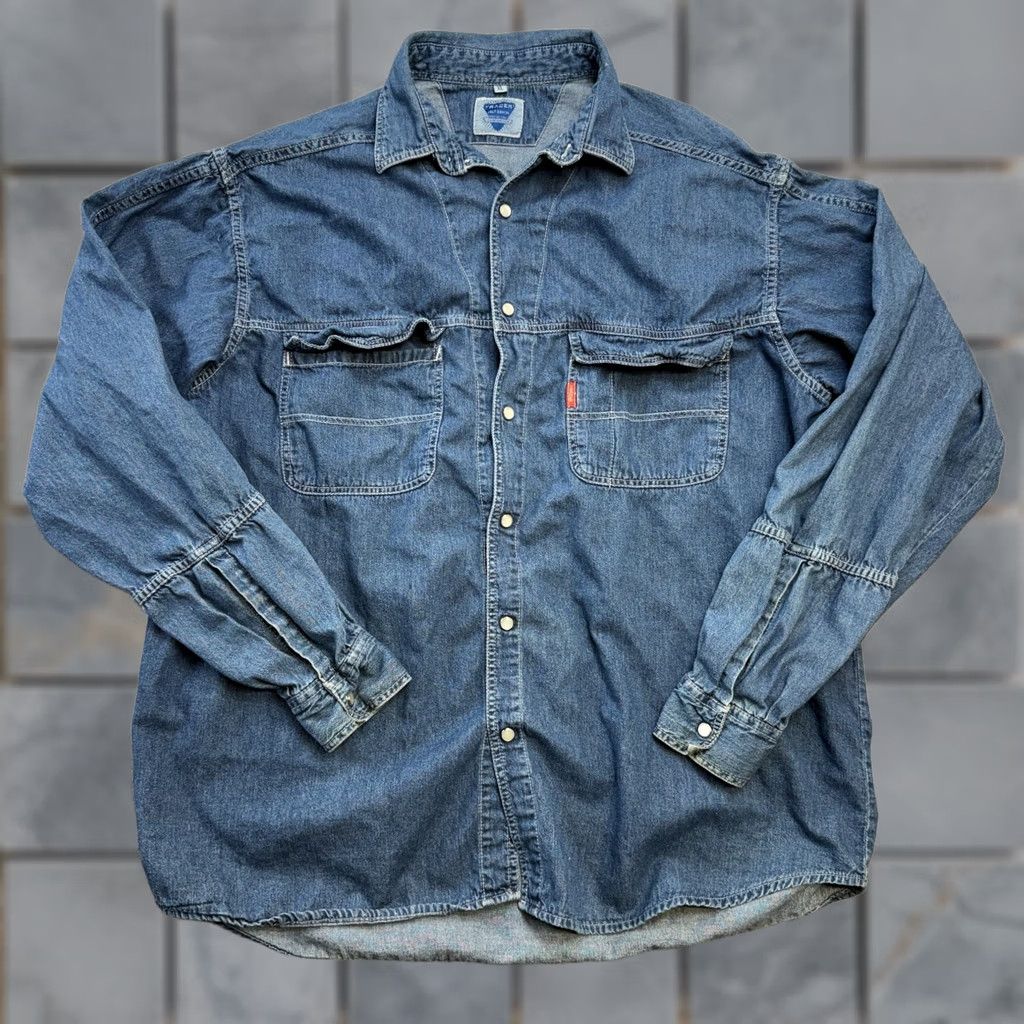 Doublet VINTAGE Trader Shirt Mens XL Blue VTG Jelt Denim Adult Pearl Snap Sanforized Double Pocket Italy Size US XL / EU 56 / 4 - 1 Thumbnail