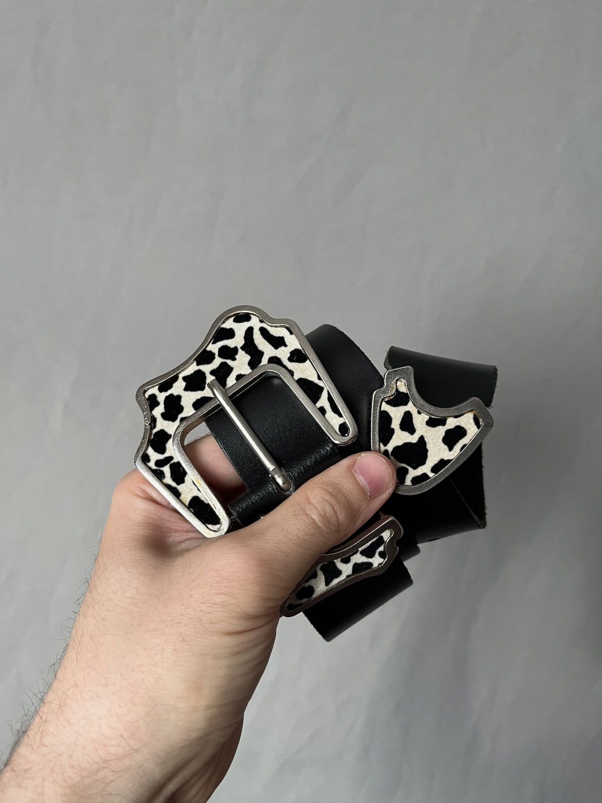 Cowboy Equipment × Vintage Cow Hair Pattern Dalmatian Cowboy Avant Garde Leather Belt Size ONE SIZE - 3 Thumbnail