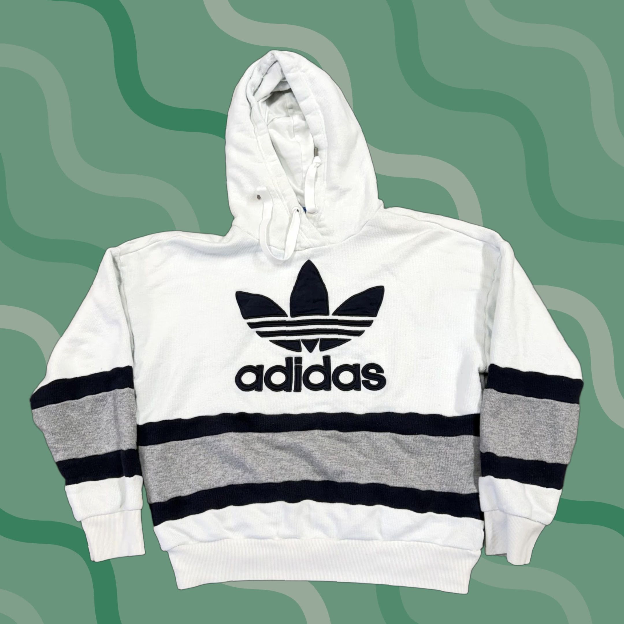 Adidas VINTAGE Adidas Originals Hoodie Sweatshirt Mens M White Trefoil Stripe Pullover Size US M / EU 48-50 / 2 - 1 Thumbnail