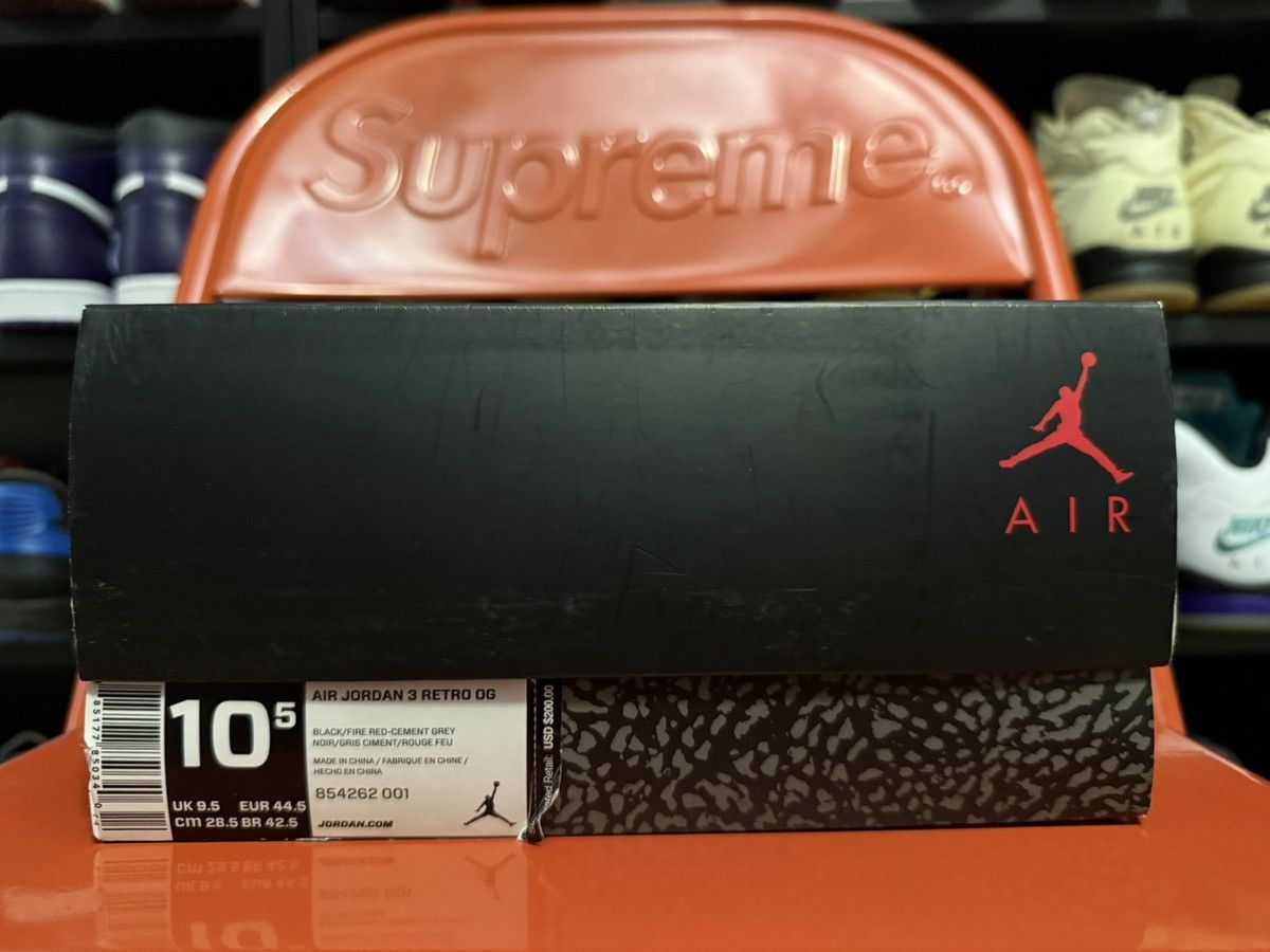 Jordan Brand Air Jordan 3 Retro OG ‘Black Cement’ 2018 Size US 10.5 / EU 43-44 - 8 Thumbnail
