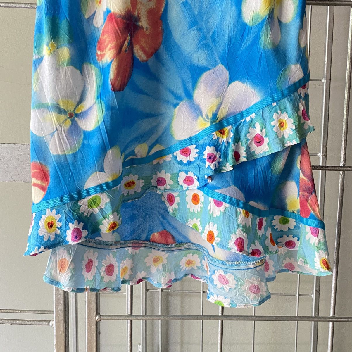 Jams World JAMS WORLD Bright Blue Floral Midi Skirt with Ruffle Trim Size 33" - 5 Thumbnail