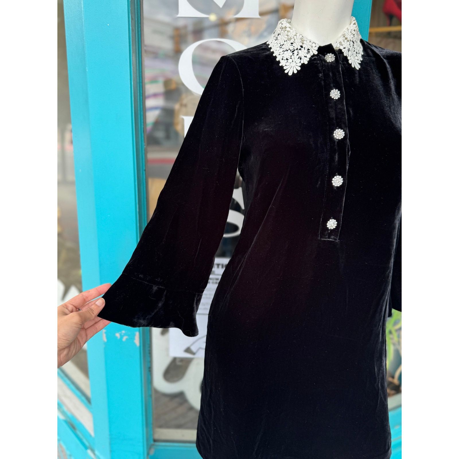 Kate Spade Goth Black Kate Spade Jewel-Button Velvet Shirtdress 00/XS Size XXS / US 00 / IT 34 - 2 Thumbnail