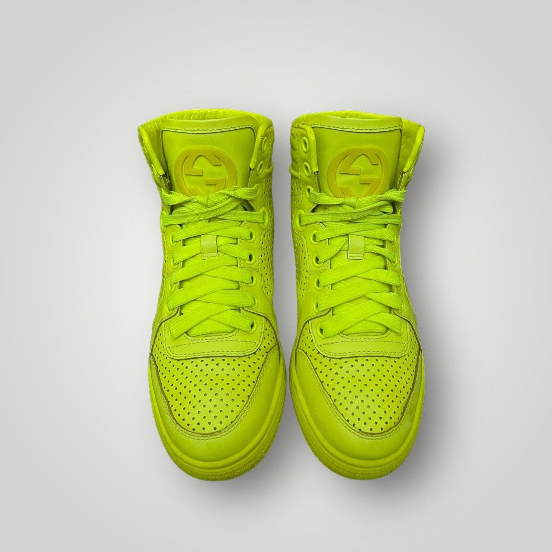 Vintage Gucci Neon Green Perforated Leather Coda High Top Sneakers Size US 4 / IT 34 - 2 Thumbnail