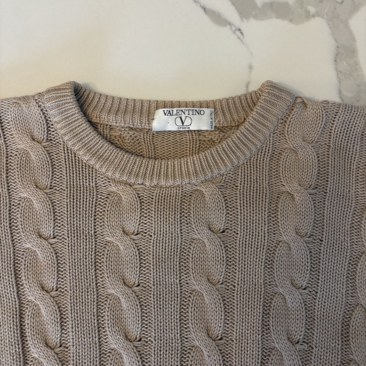 Valentino Valentino Cable Knit Beige Cotton Sweater Made in Italy Size US XL / EU 56 / 4 - 2 Thumbnail