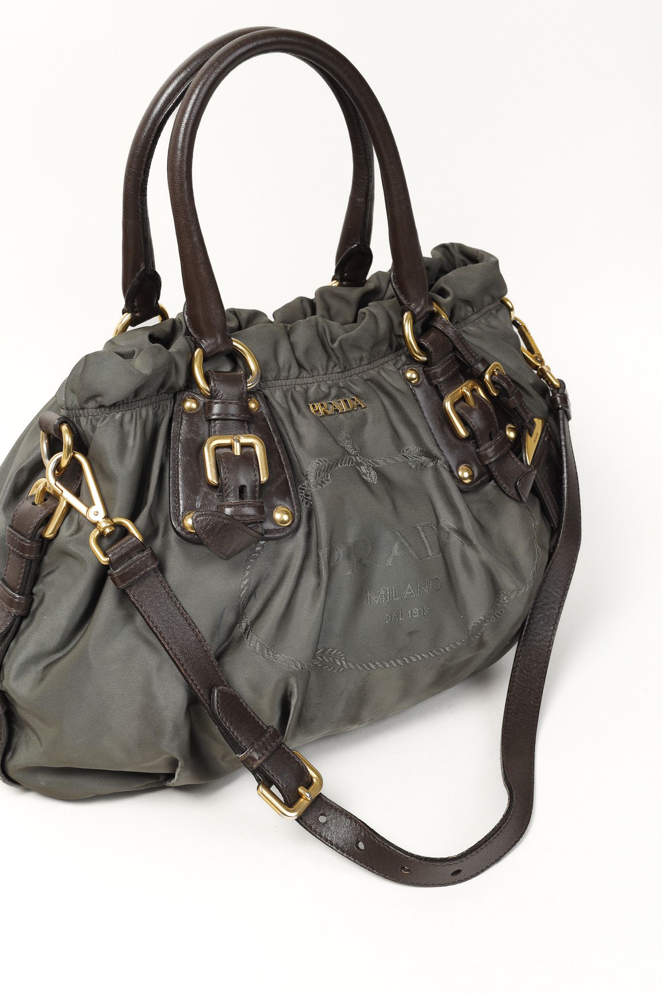 Prada Prada Green Tessuto Jacquard-Logo Leather-Trim 2-Way Bag Size ONE SIZE - 5 Thumbnail