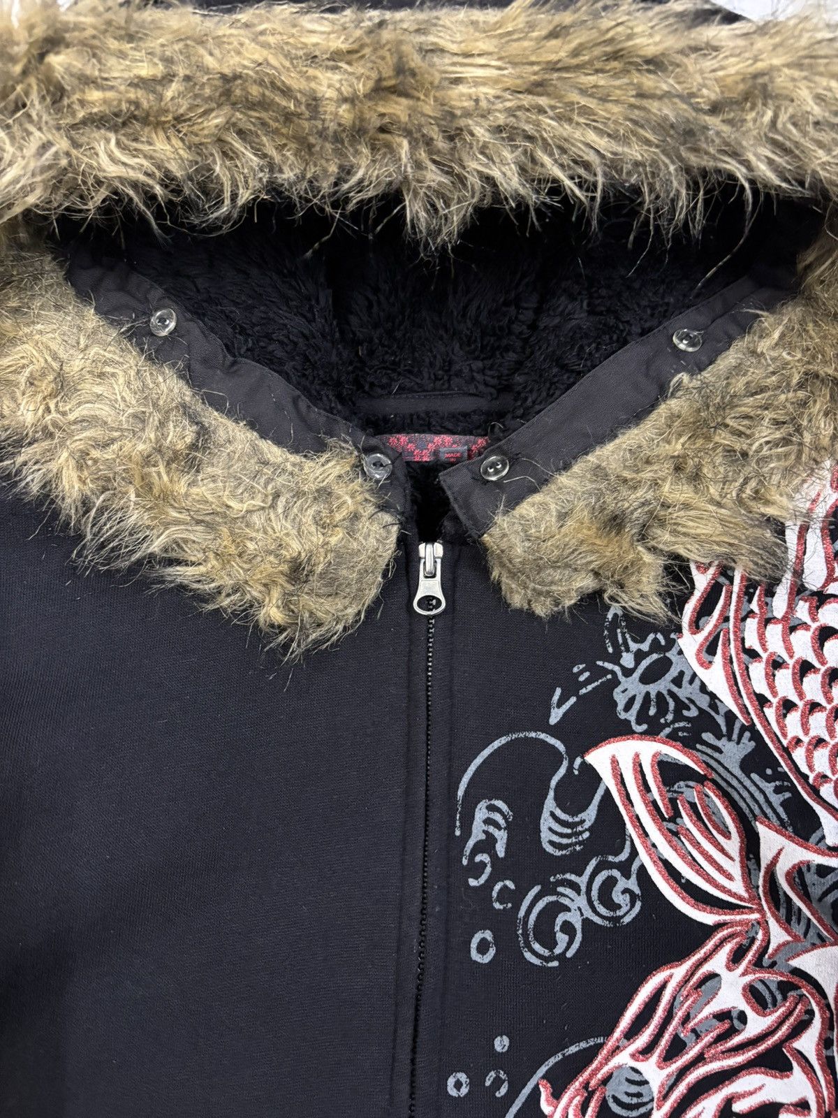 If Six Was Nine Japanese Brand Sukajan Koi Fish Printed Faux Fur Hoodie Size US M / EU 48-50 / 2 - 5 Thumbnail