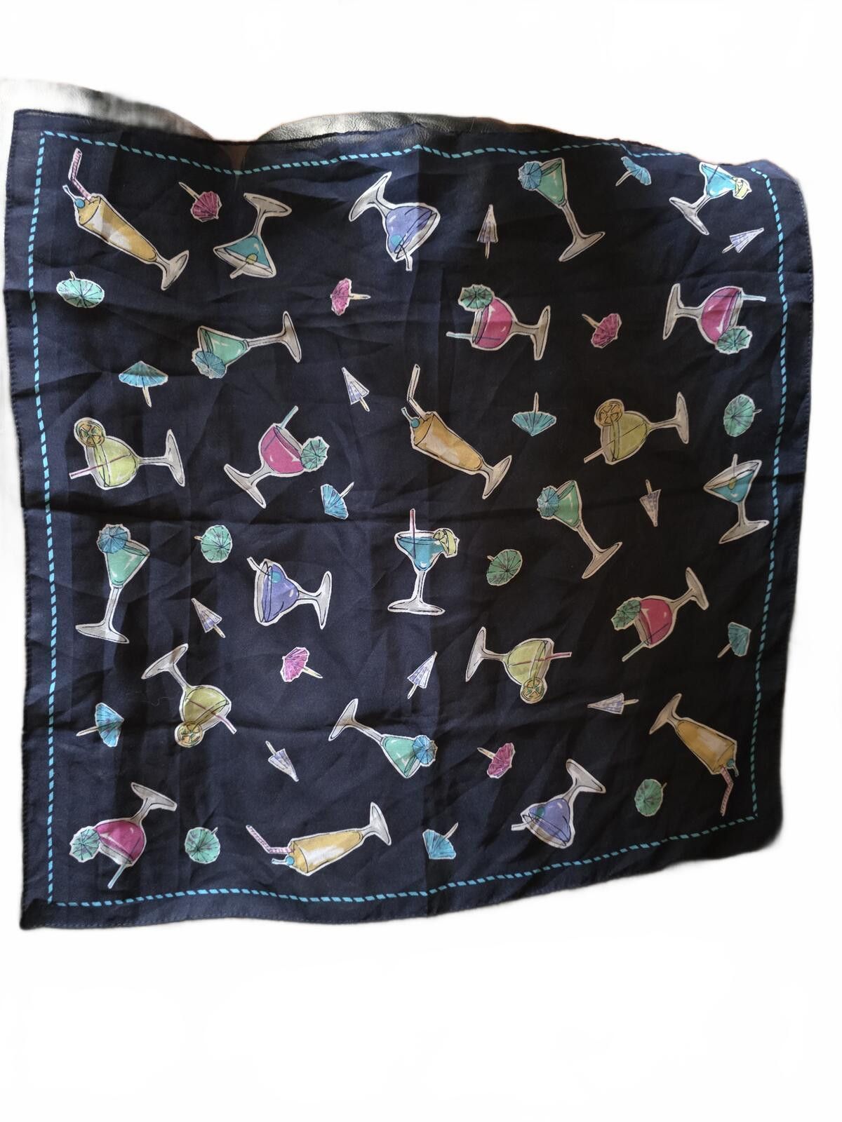 Other Vintage Black Cocktail Print Neckerchief Scarf Stylish NWT Size ONE SIZE - 6 Thumbnail