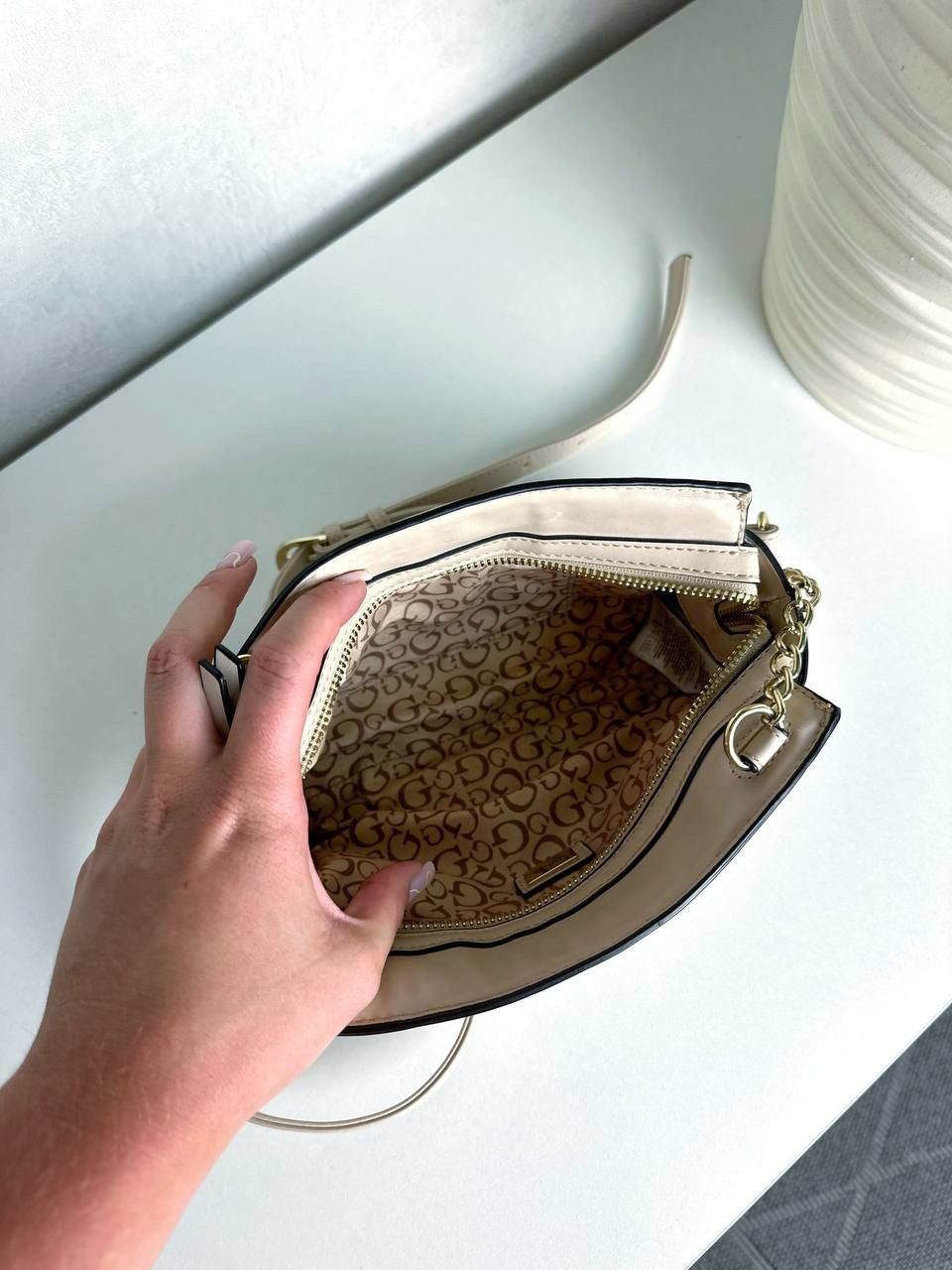 Guess Guess Mini Monogram Crossbody Bag - Canvas & Gold Chain Size ONE SIZE - 5 Thumbnail