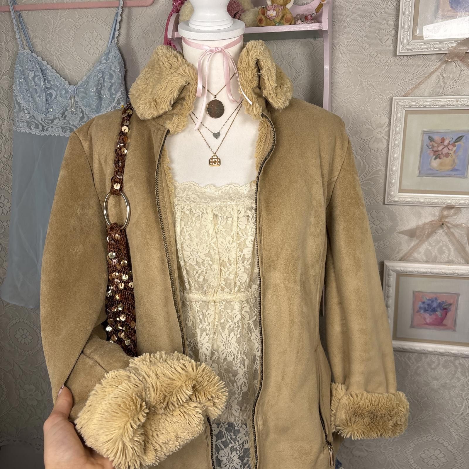 Other vintage fur trim suede jacket zip up Size L / US 10 / IT 46 - 2 Thumbnail