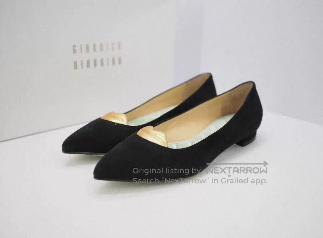 Japanese Brand giannico black suede flats size 36.5. Size US 6 / IT 36 - 1 Thumbnail