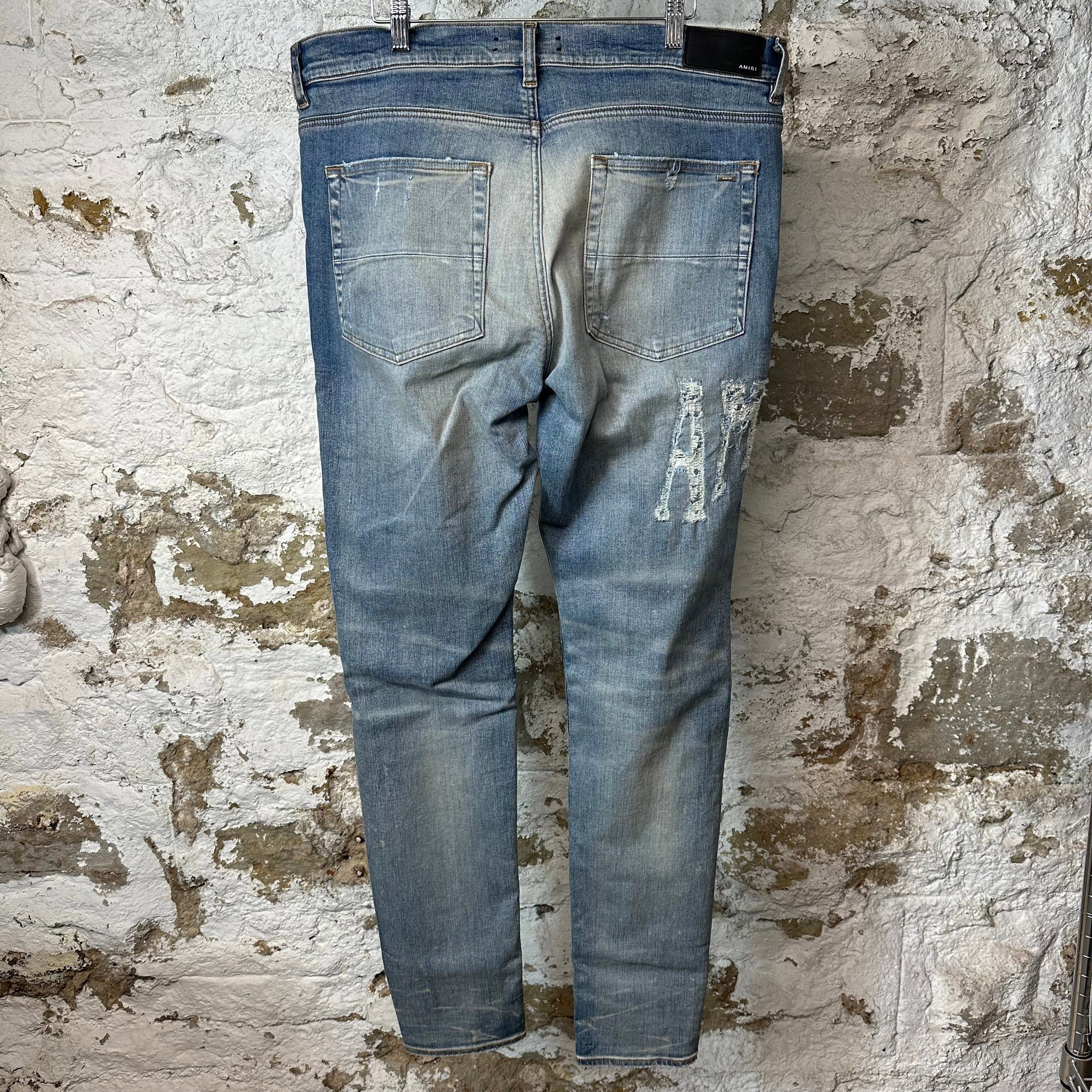 Amiri Amiri Distressed Side Spell Blue Denim Jeans Sz 38 Size US 38 / EU 54 - 2 Thumbnail