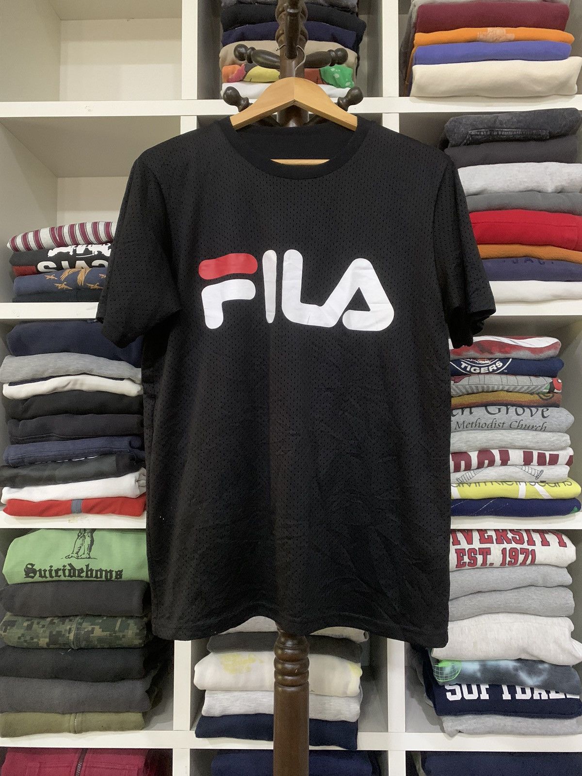 image of Bjorn Borg x Fila Big Logo T-Shirt in Black, Men's (Size XL)