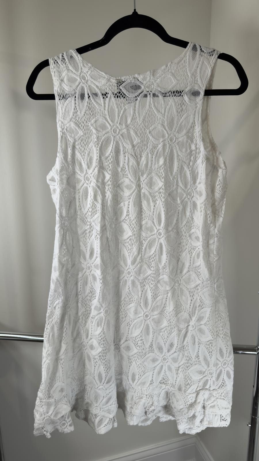 Designer Elegant J. Valdi White Lace Dress - X-Large Size XL / US 12-14 / IT 48-50 - 2 Thumbnail