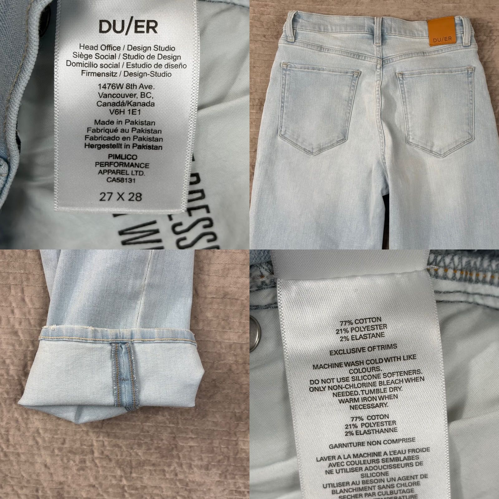 Vintage DU/ER Jeans Wide-Leg High Rise 27x28 Light Wash Blue 27 27in 5-Pocket Denim Regular Womens Size 27" / US 4 / IT 40 - 8 Thumbnail
