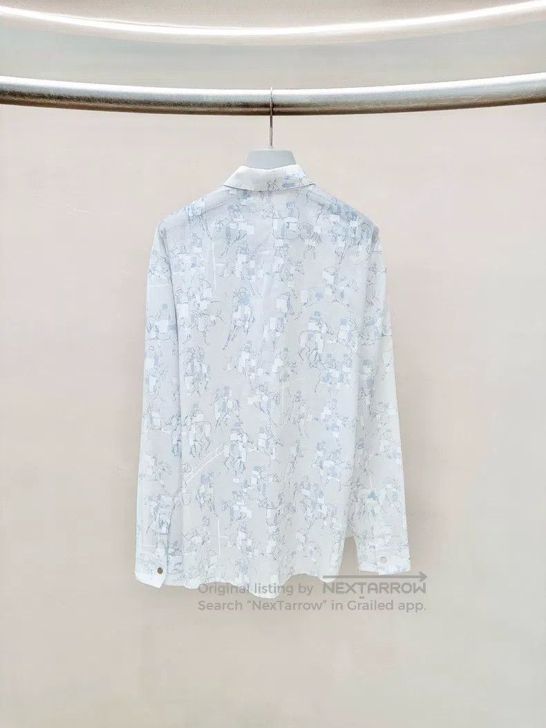 Hermes Hermes size 39 Gray and blue printed equestrian pattern shi Size US M / EU 48-50 / 2 - 2 Thumbnail