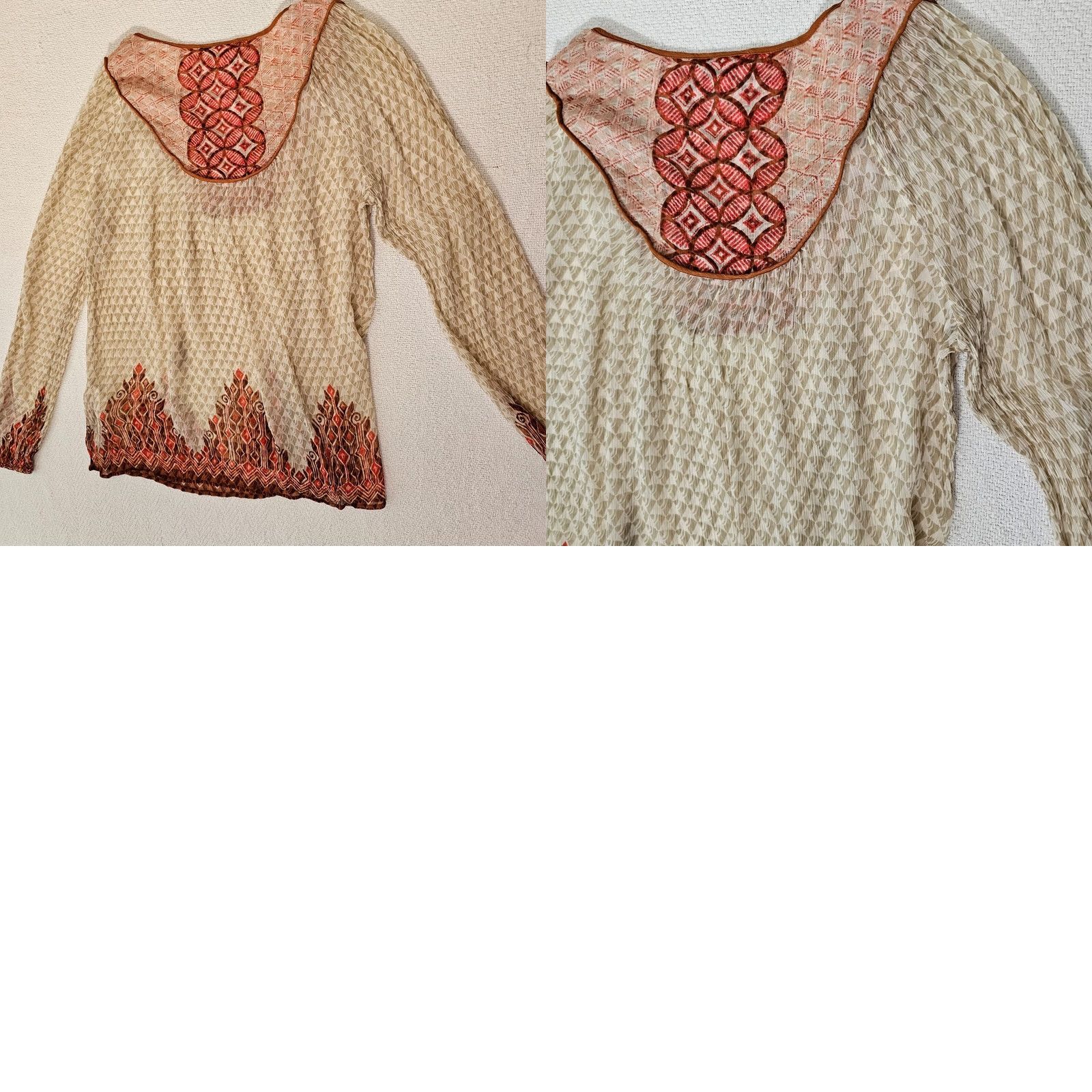 Lucky Brand Lucky Brand Top Shirt Regular Womens L Brown Red Paisley Long Sleeve Sheer Booth Blouse Size L / US 10 / IT 46 - 9 Thumbnail