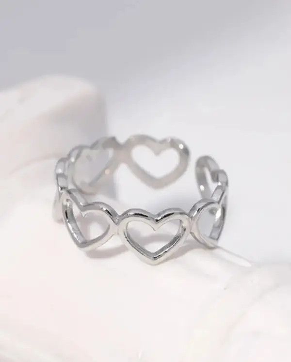 Designer Multiple Silver Love Ring Size ONE SIZE - 3 Thumbnail
