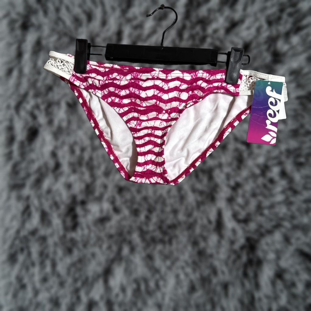 REEF Reef Bikini Bottom Women L Bikini Pink Retro 90s Y2K Geometric Coastal Stretch Lined Nylon Spandex Size 36" / US 14 / IT 50 - 1 Thumbnail