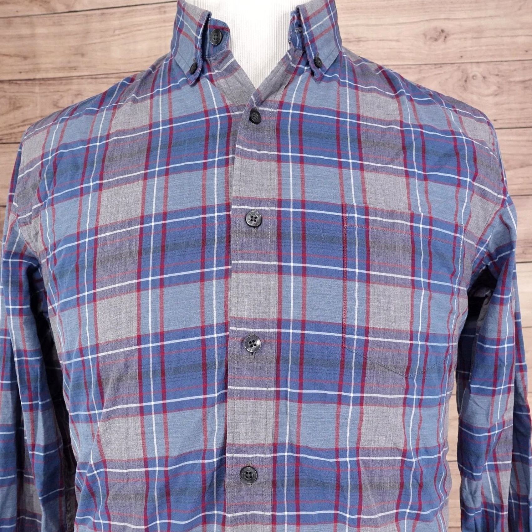 J.Crew J.CREW Shirt Mens Medium Blue Gray Plaid Button-Down Tailored Cotton Size US M / EU 48-50 / 2 - 2 Thumbnail