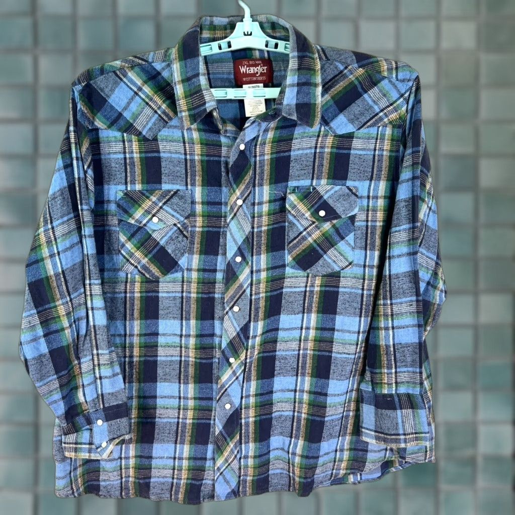 Wrangler Wrangler Western Wear Big Man Plaid Button Snap Shirt Mens XXL Blue Size US XXL / EU 58 / 5 - 1 Thumbnail