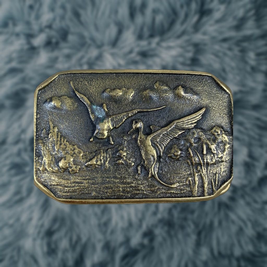 Vintage VINTAGE Solid Brass 1978 Belt Buckle Ducks & Pond BTS Made In USA Belt Buckle Size ONE SIZE - 1 Thumbnail