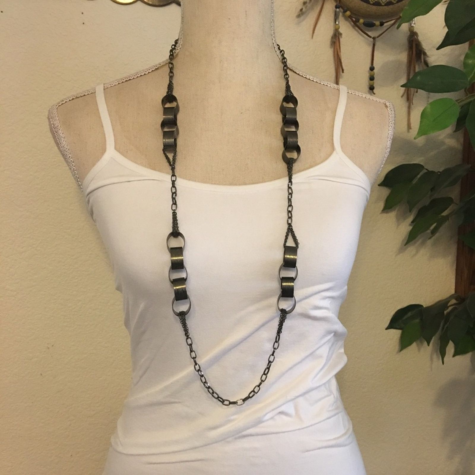 Jewelry Dark chrome tone link chain long necklace Size ONE SIZE - 3 Thumbnail