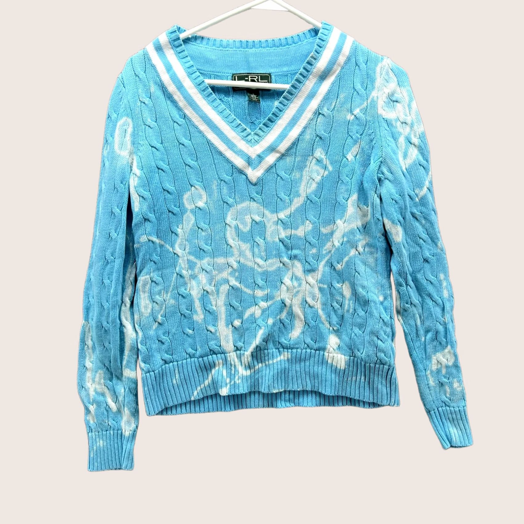 Ralph Lauren VINTAGE Lauren Ralph Lauren Sweater Shirt Womens Small Blue V-Neck Cable Knit Active Fleece LRL Size S / US 4 / IT 40 - 1 Thumbnail